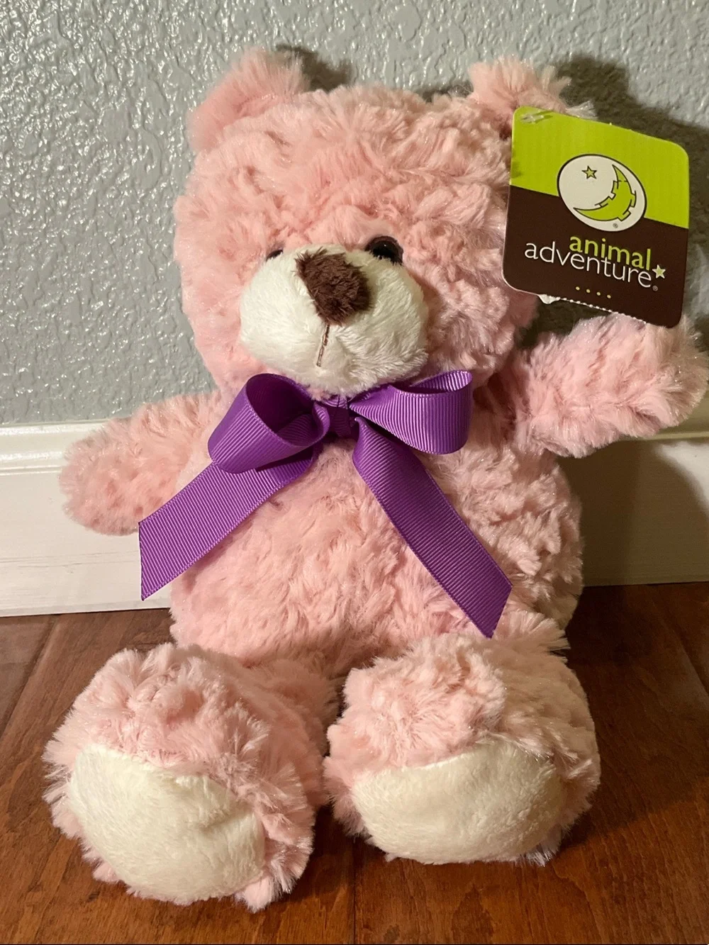 Pink Plush Bear with Purple Bow NWT